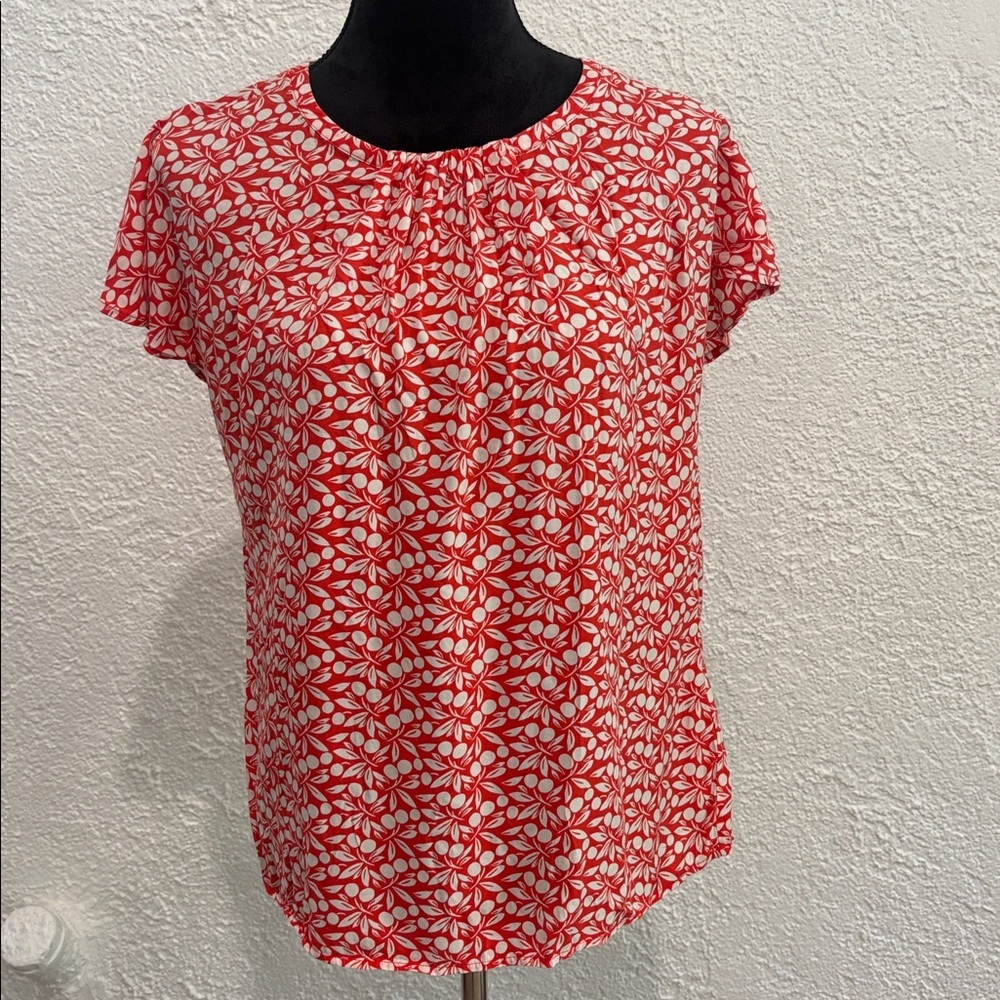 Boden Short Sleeve Blouse Size 8 Red White Floral Print